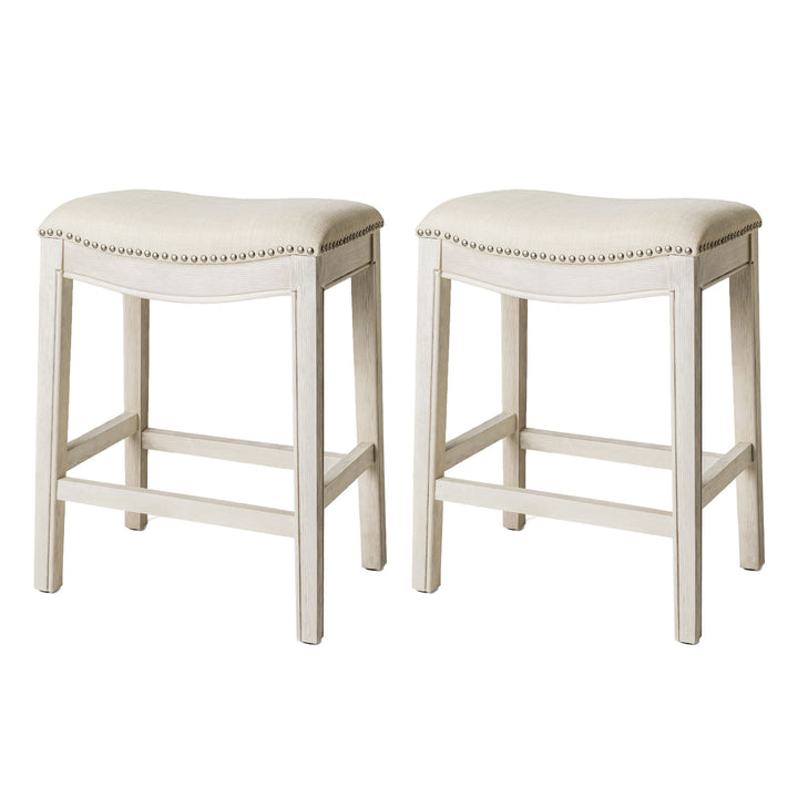 Maven Lane Adrien Saddle Bar Stool, White Oak, Counter Height(Open Box) (2 Pack)