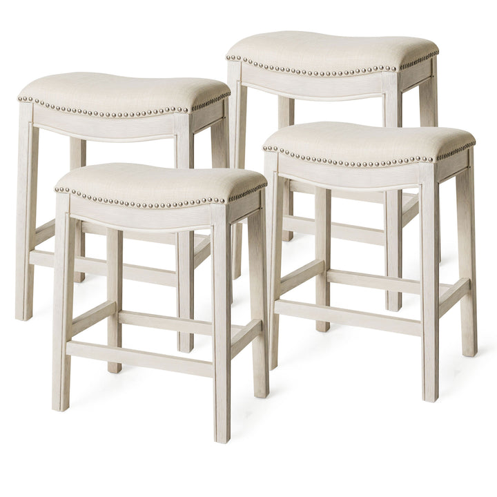 Maven Lane Adrien Kitchen Saddle Counter Stool, White Oak (Used) (4 Pack) - VMInnovations