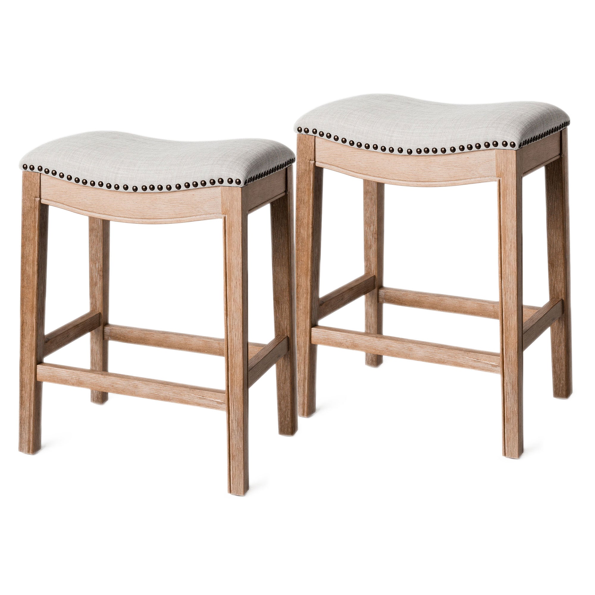 Maven Lane Adrien Saddle Bar Stool, Weathered Oak, Counter Height(Used) (2 Pack) - VMInnovations