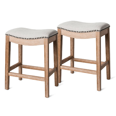 Maven Lane Adrien Saddle Backless Counter Stool, Weathered Oak(Open Box)(2 Pack) - VMInnovations
