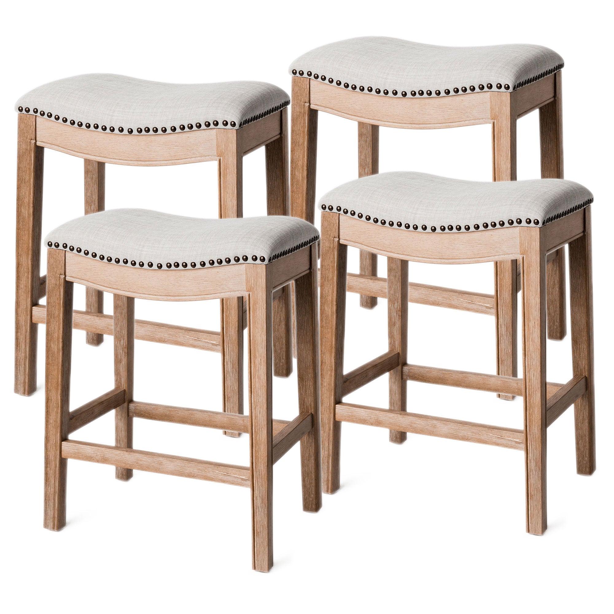 Maven Lane Adrien Saddle Bar Stool, Weathered Oak, Counter Height(Used) (4 Pack) - VMInnovations