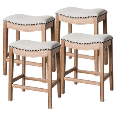 Maven Lane Adrien Saddle Bar Stool, Weathered Oak, Counter Height(Used) (4 Pack) - VMInnovations