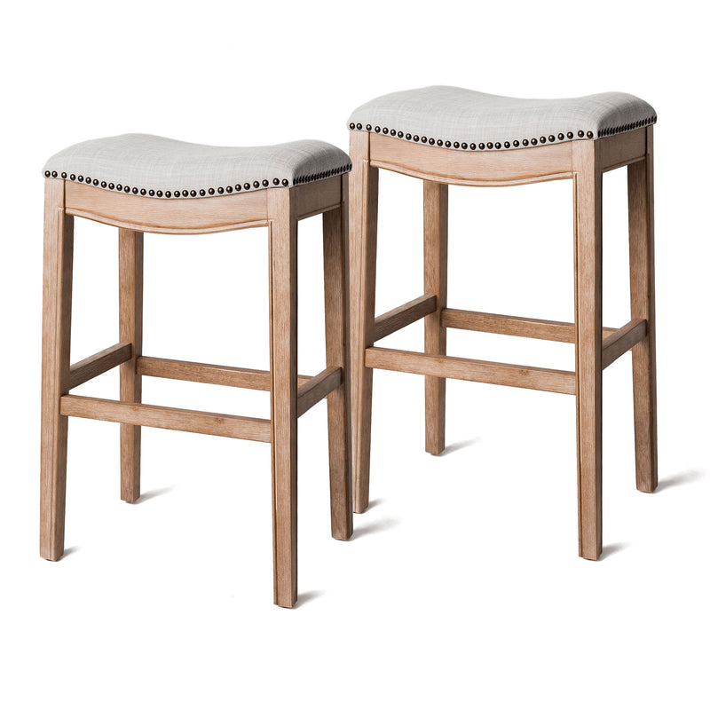 Maven Lane Adrien Kitchen Saddle Bar Stool, Weathered Oak (Open Box) (2 Pack)