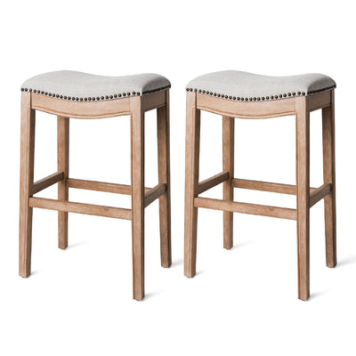 Maven Lane Adrien Kitchen Saddle Bar Stool, Weathered Oak (Open Box) (2 Pack) - VMInnovations