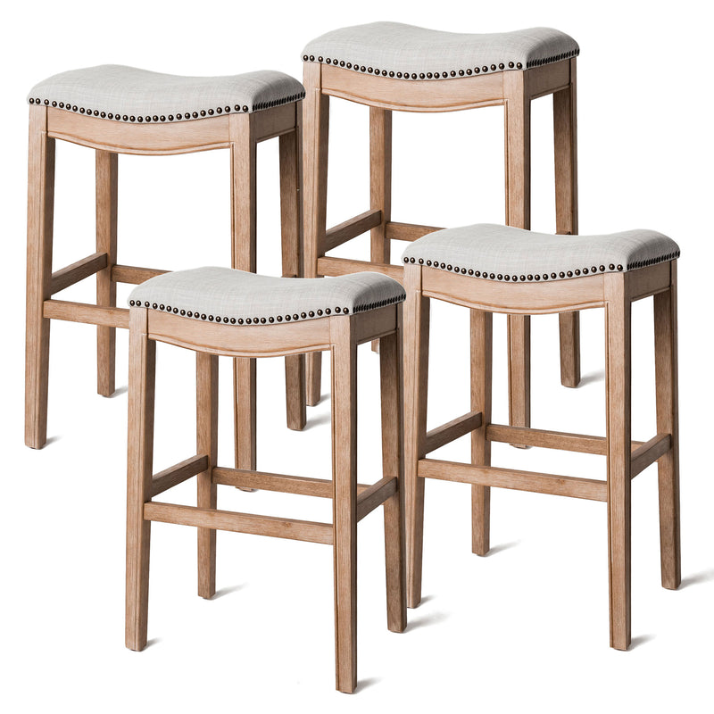 Maven Lane Adrien Kitchen Saddle Bar Stool, Weathered Oak (Open Box) (4 Pack)