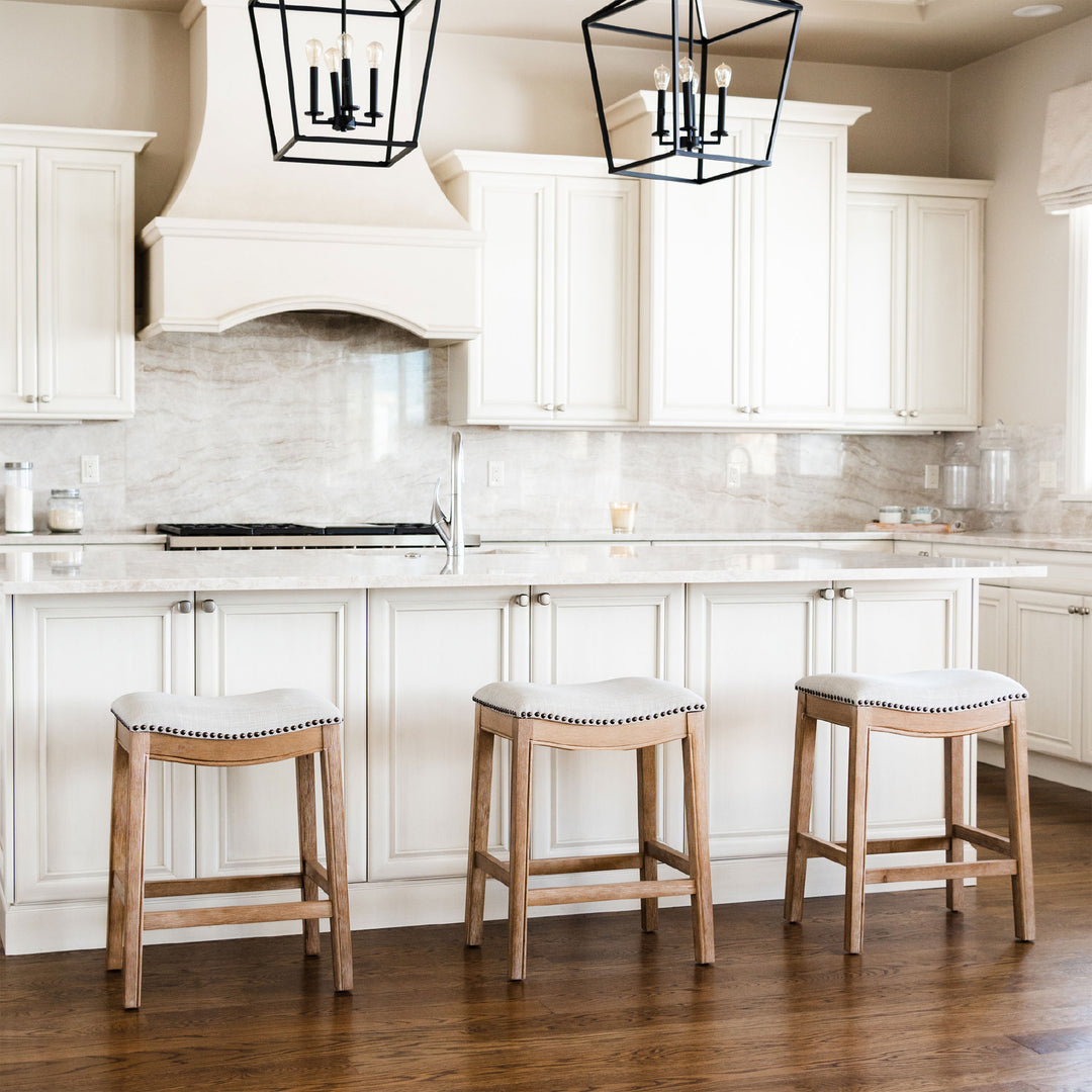 Maven Lane Adrien Kitchen Saddle Bar Stool, Weathered Oak (Open Box) (4 Pack) - VMInnovations