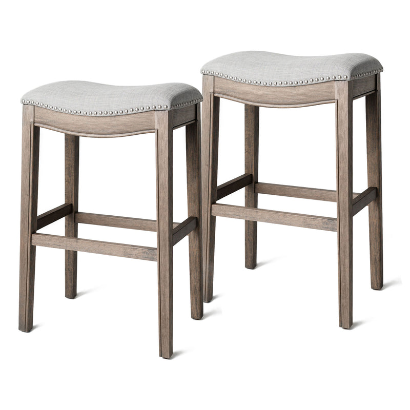 Maven Lane Adrien Saddle Bar Stool, Reclaimed Oak, Bar Height  (Used) (2 Pack)