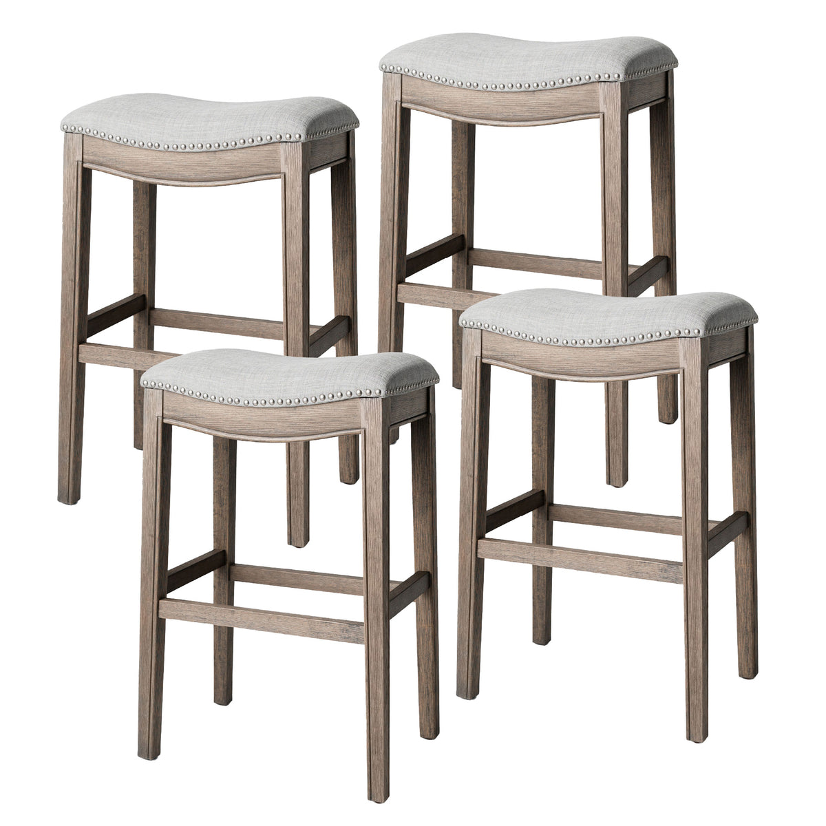Maven Lane Adrien Saddle Bar Stool 31"H, Reclaimed Oak Finish(Open Box) (4 Pack) - VMInnovations