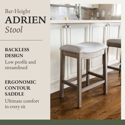 Maven Lane Adrien Saddle Bar Stool 31"H, Reclaimed Oak Finish(Open Box) (4 Pack) - VMInnovations