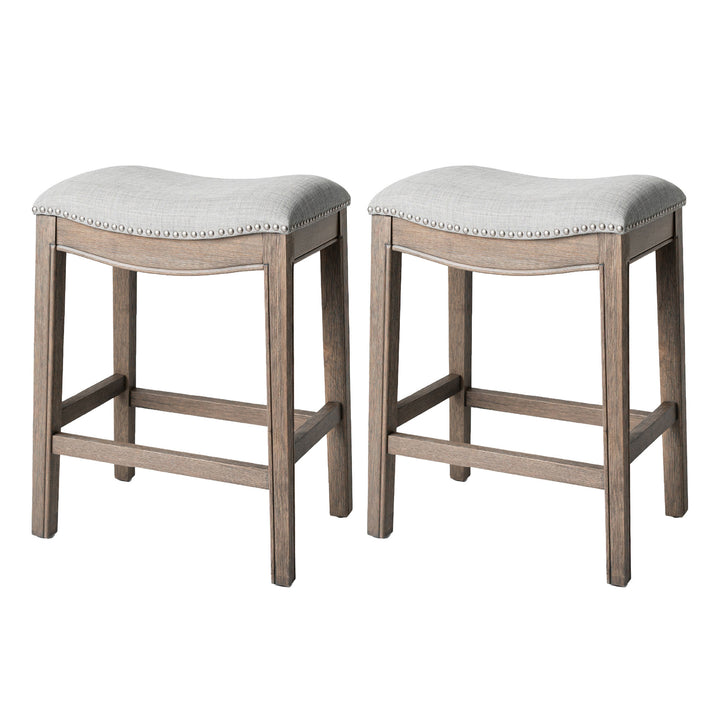 Maven Lane Adrien Saddle Bar Stool, Reclaimed Oak, Counter Height(Used) (2 Pack) - VMInnovations