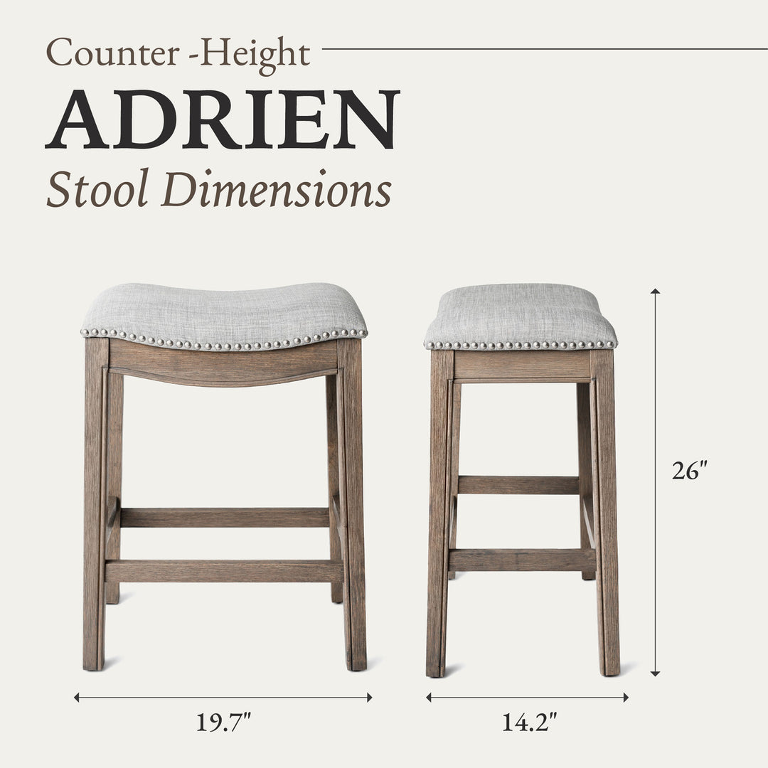 Maven Lane Adrien Saddle Bar Stool, Reclaimed Oak, Counter Height(Used) (2 Pack) - VMInnovations