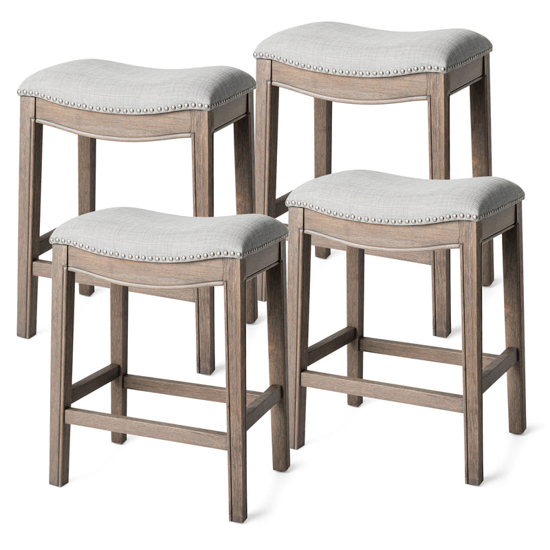 Adrien Saddle Backless Bar Stool, Reclaimed Oak, Counter Height(Used) (4 Pack)