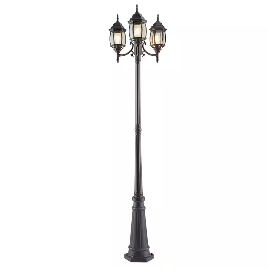 Noma Triple-Head Outdoor Weather Resistant Lamp Post w/Real Glass, Black (Used) - VMInnovations