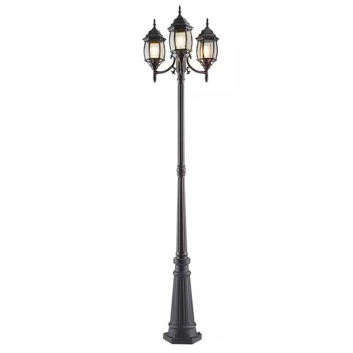 Noma Triple-Head Outdoor Weather Resistant Lamp Post w/Real Glass, Black (Used) - VMInnovations