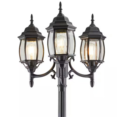 Noma Triple-Head Outdoor Weather Resistant Lamp Post w/Real Glass, Black (Used)