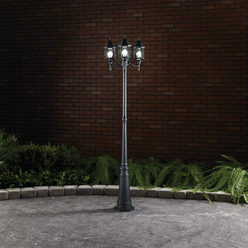 Noma Triple-Head Outdoor Weather Resistant Lamp Post w/Real Glass, Black (Used)