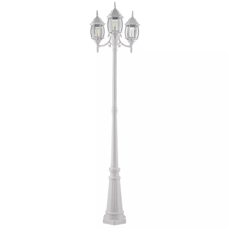 Noma Triple-Head Weather Resistant Lamp Post Lantern w/Real Glass, White (Used)