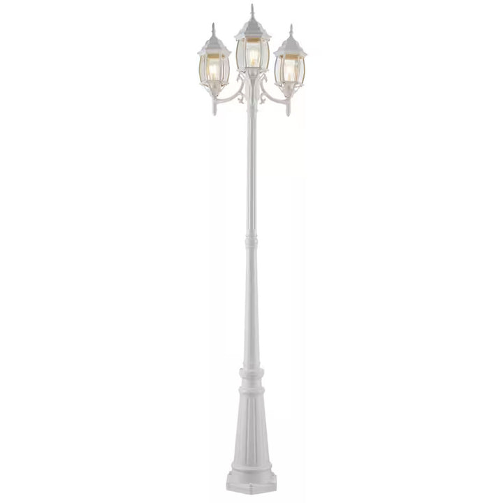 NOMA 7' Outdoor Lamp Post Triple Head All Weather Classic Decor Light, White