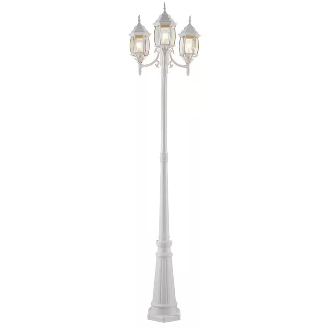 Noma Triple-Head Weather Resistant Lamp Post w/Real Glass, White (Open Box)