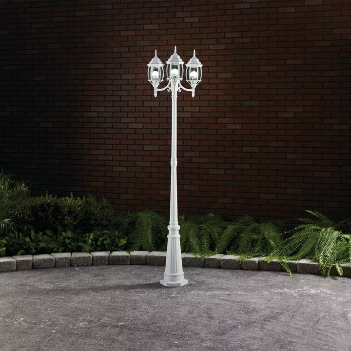 Noma Triple-Head Weather Resistant Lamp Post w/Real Glass, White (Open Box) - VMInnovations