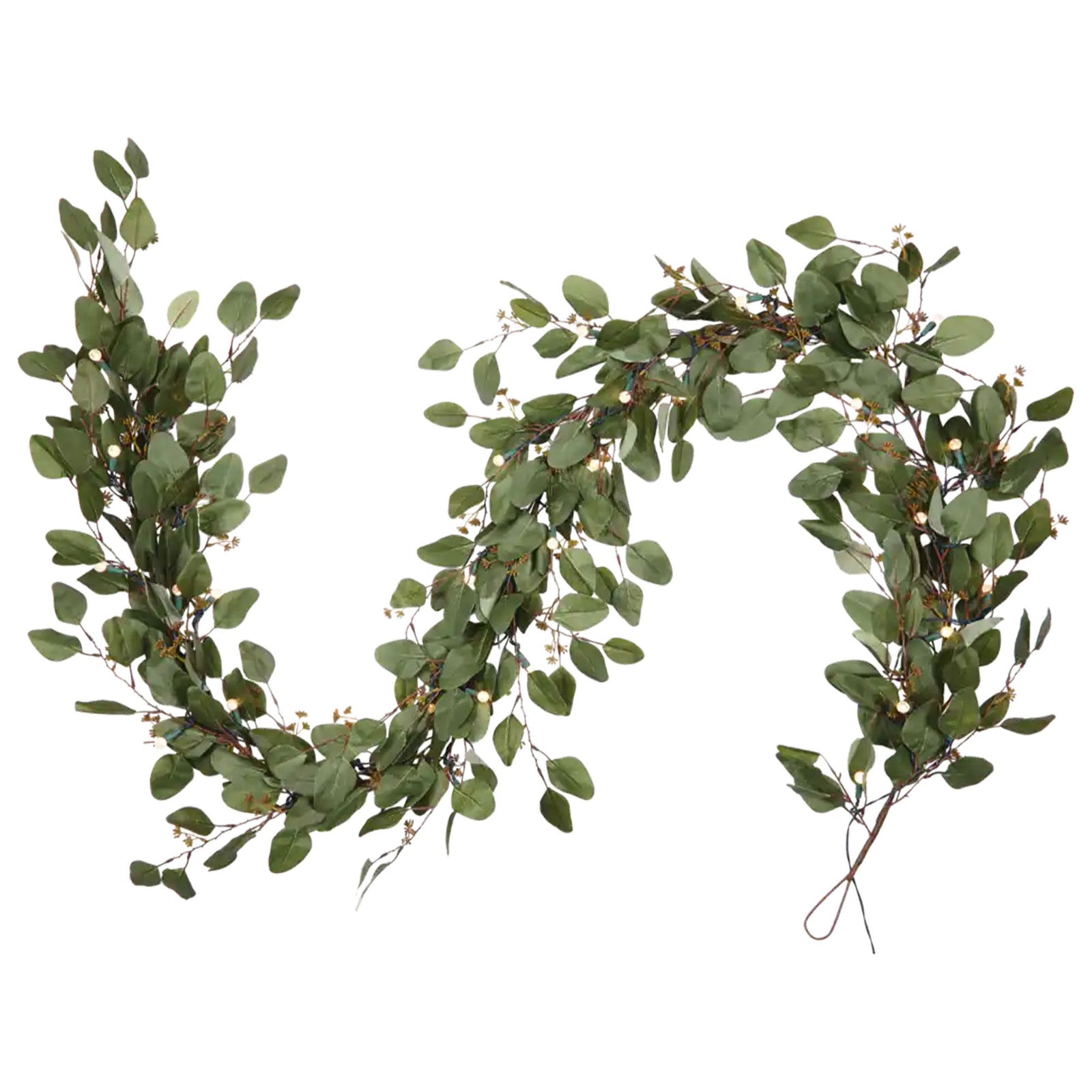 NOMA 9' Pre-Lit Flocked Eucalyptus Christmas Garland with 35 Warm White Lights - VMInnovations