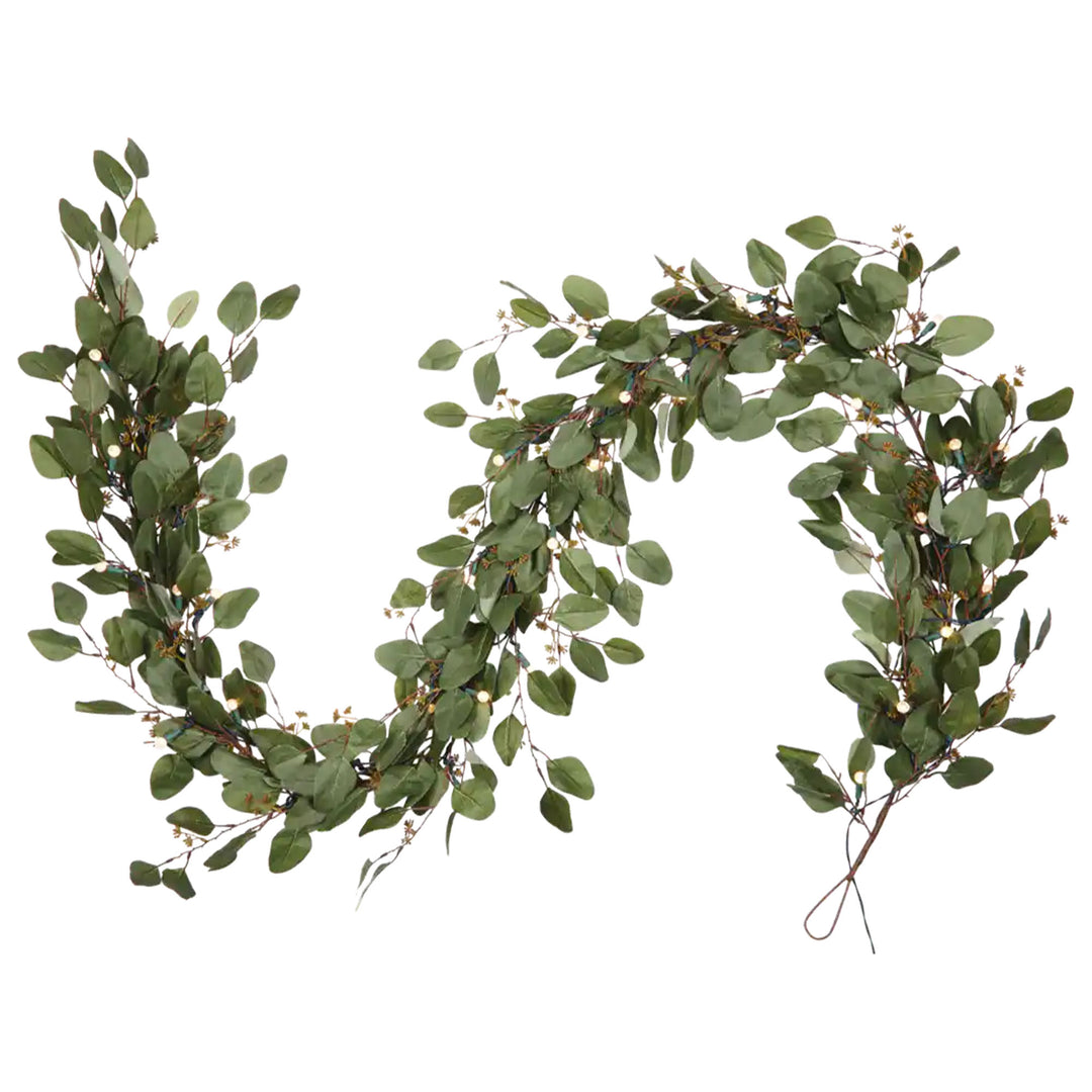 NOMA 9' Pre-Lit Flocked Eucalyptus Garland with 35 Warm White Lights (For Parts)