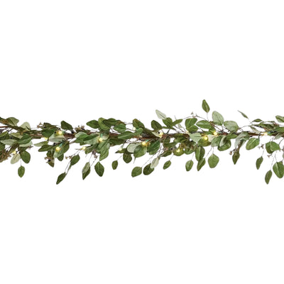 NOMA 9' Pre-Lit Flocked Eucalyptus Christmas Garland with 35 Warm White Lights