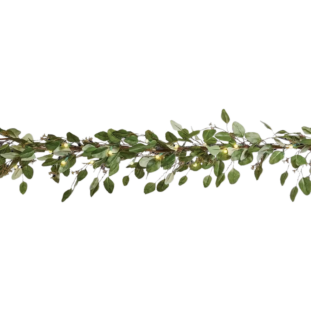 NOMA 9' Pre-Lit Flocked Eucalyptus Garland with 35 Warm White Lights (For Parts)