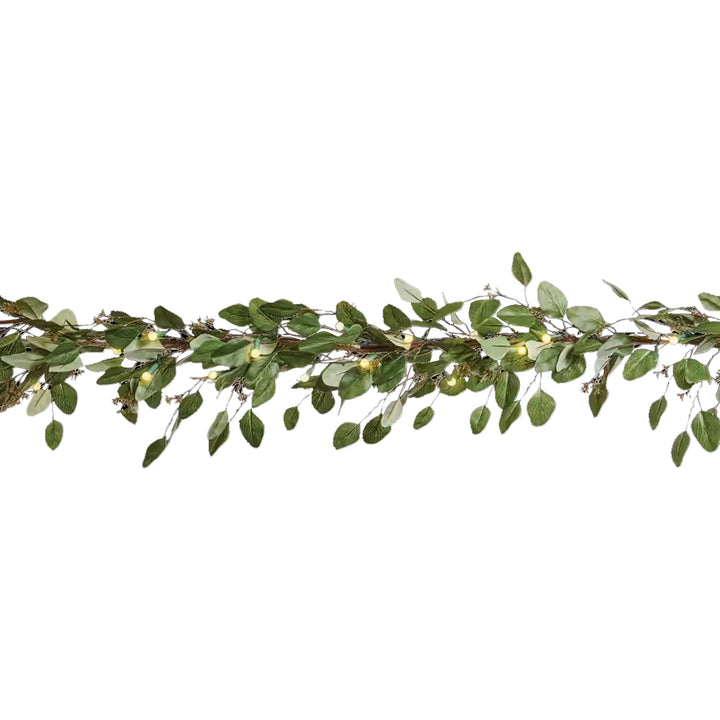 NOMA 9' Pre-Lit Flocked Eucalyptus Garland with 35 Warm White Lights (For Parts)