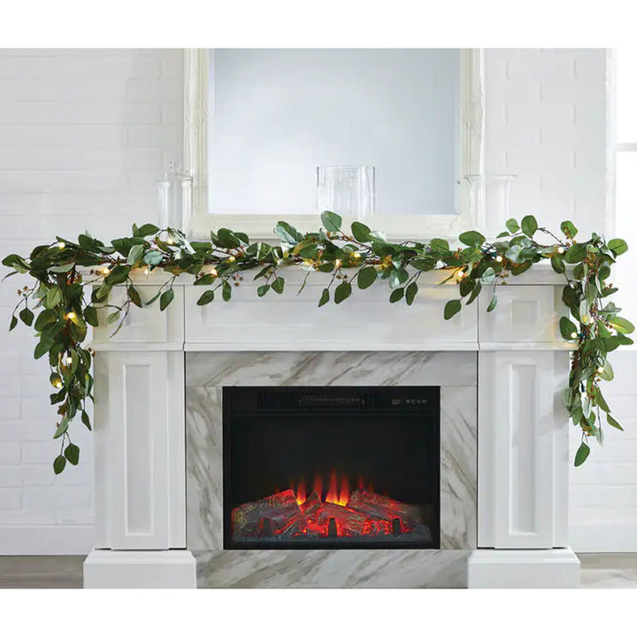 NOMA 9' Pre-Lit Flocked Eucalyptus Garland with 35 Warm White Lights (For Parts)