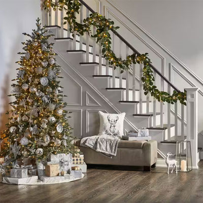 NOMA 9' Pre-Lit Flocked Eucalyptus Garland with 35 Warm White Lights (For Parts) - VMInnovations