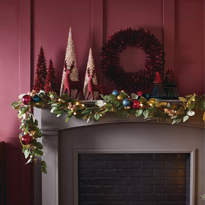 NOMA 9' Pre-Lit Flocked Eucalyptus Garland with 35 Warm White Lights (For Parts) - VMInnovations