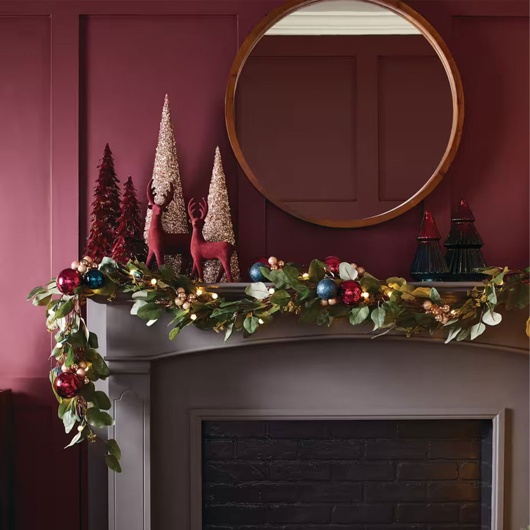 NOMA 9' Pre-Lit Flocked Eucalyptus Garland with 35 Warm White Lights(Used)