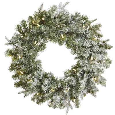 NOMA 24" Pre-Lit Flocked Frosted Fir Christmas Wreath with 25 Warm White Lights