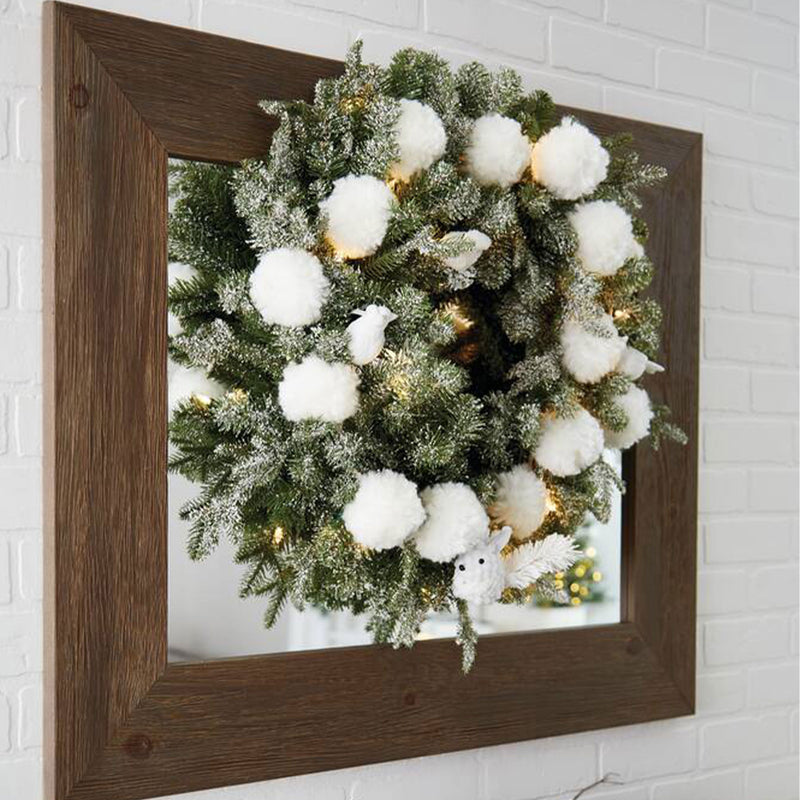 NOMA 24" Pre-Lit Flocked Frosted Fir Christmas Wreath with 25 Warm White Lights