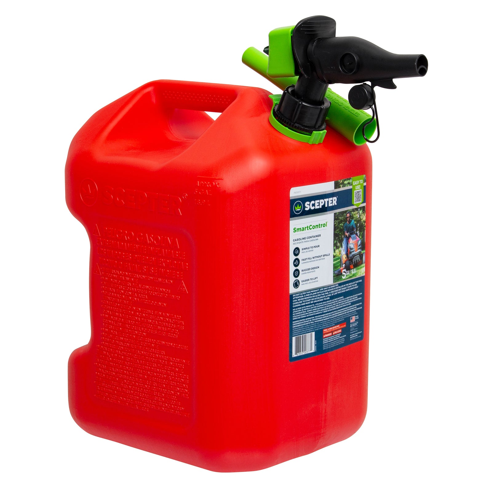 Scepter Dual Handle Gasoline Can Jug with Funnel, 5 Gal/18.9L, Red (Open Box) - VMInnovations