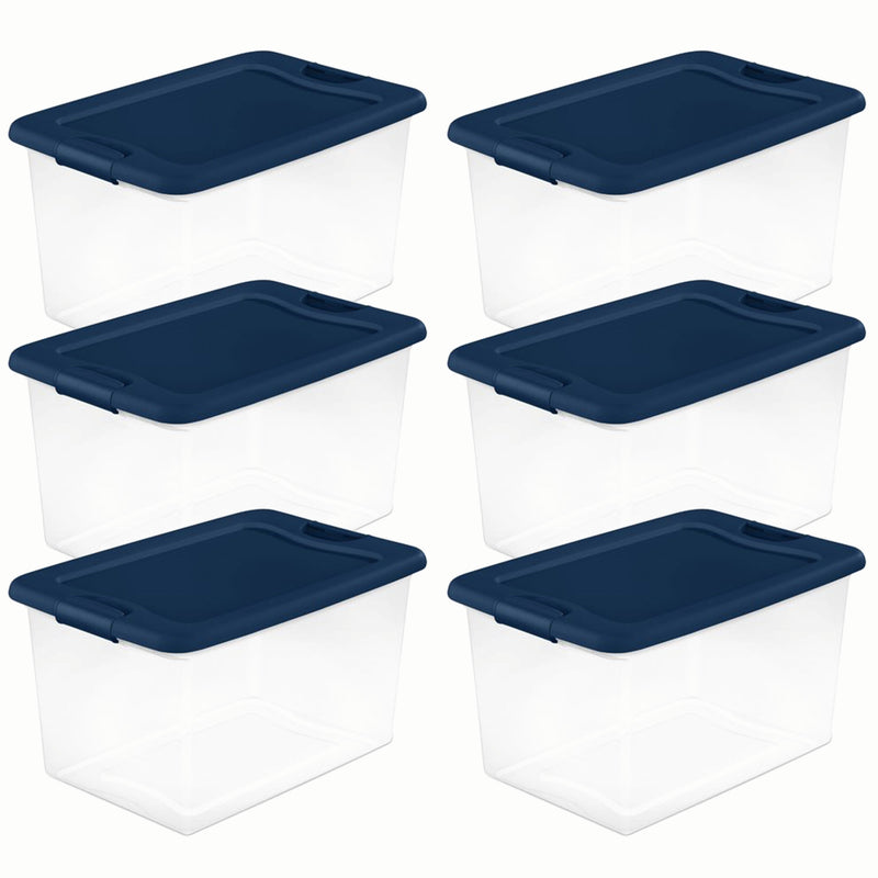 Sterilite 64 Quart Latching Plastic Storage Container Tote, Marine Blue (6 Pack)