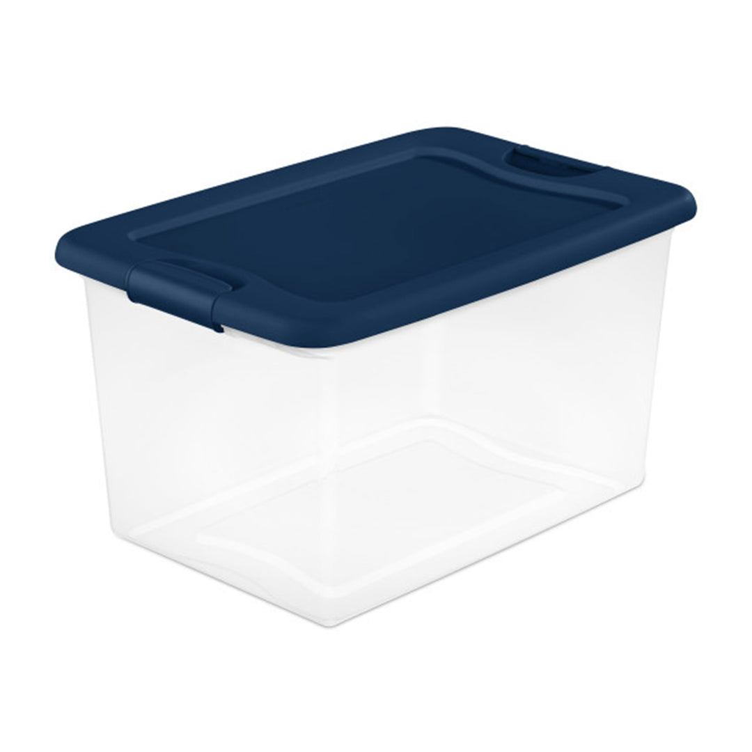 Sterilite 64 Quart Latching Plastic Storage Container Tote, Marine Blue, 18 Pack