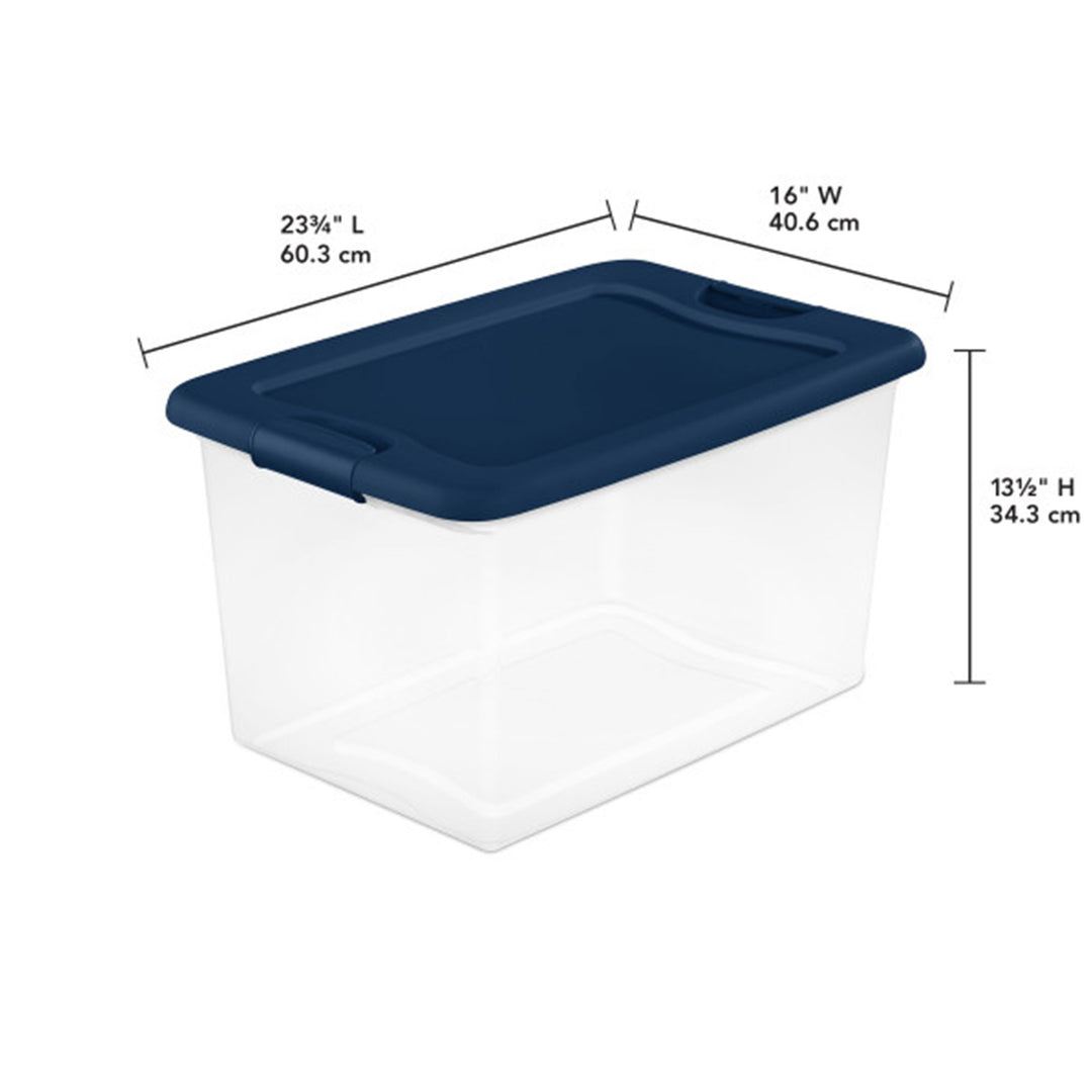 Sterilite 64 Quart Latching Plastic Storage Container Tote, Marine Blue, 12 Pack