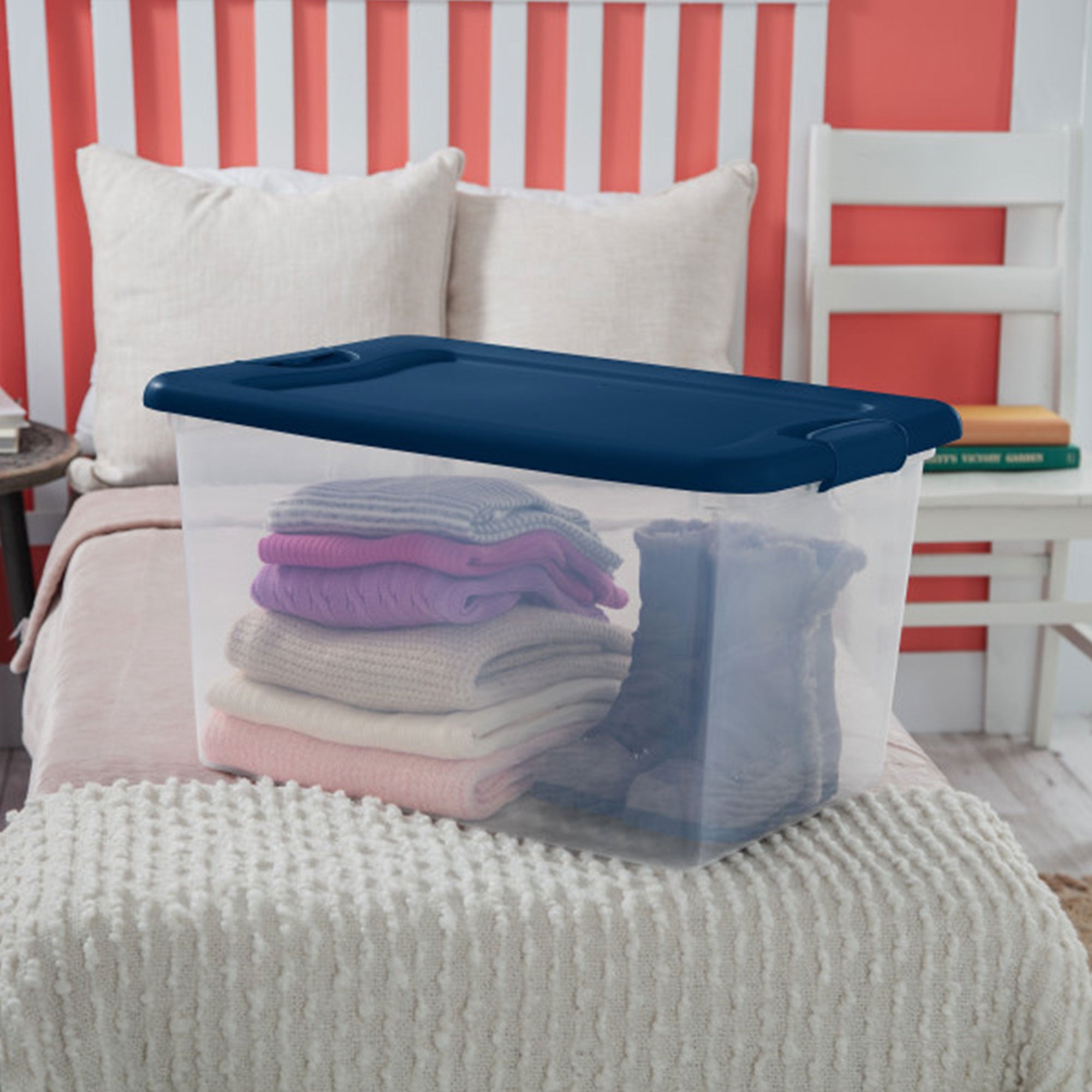 Sterilite 64 Quart Latching Plastic Storage Container Tote, Marine Blue (6 Pack) - VMInnovations