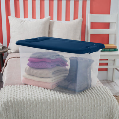 Sterilite 64 Quart Latching Plastic Storage Container Tote, Marine Blue, 18 Pack - VMInnovations