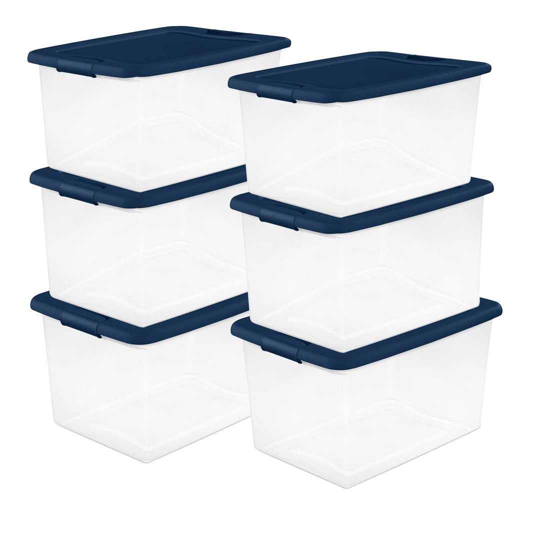 Sterilite 64 Quart Latching Plastic Storage Container Tote, Marine Blue, 24 Pack