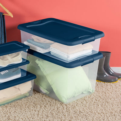 Sterilite 64 Quart Latching Plastic Storage Container Tote, Marine Blue, 24 Pack - VMInnovations