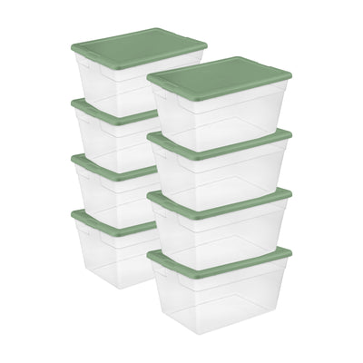 Sterilite 56 Quart Plastic Stackable Storage Container Tote, Crisp Green, 8 Pack - VMInnovations