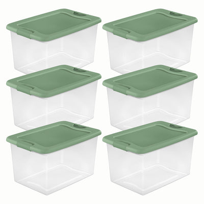 Sterilite 64 Quart Latching Plastic Storage Container Tote, Crisp Green (6 Pack)