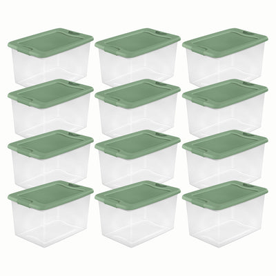 Sterilite 64 Qt Latching Plastic Storage Container Tote, Crisp Green (12 Pack)