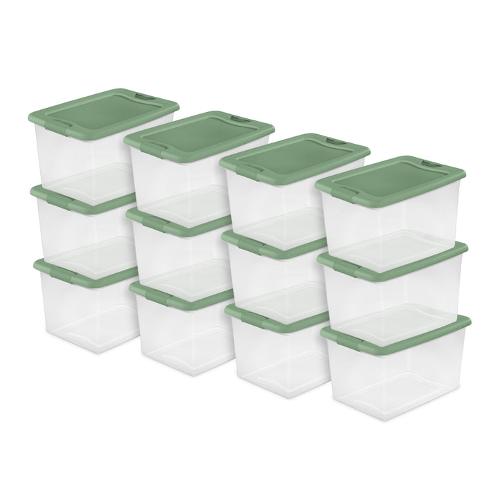 Sterilite 64 Qt Latching Plastic Storage Container Tote, Crisp Green (12 Pack)