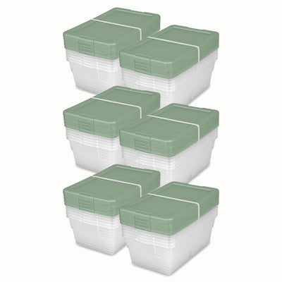 Sterilite Clear Stackable 6 Qt Storage Tote Box Container, Crisp Green (30 Pack)