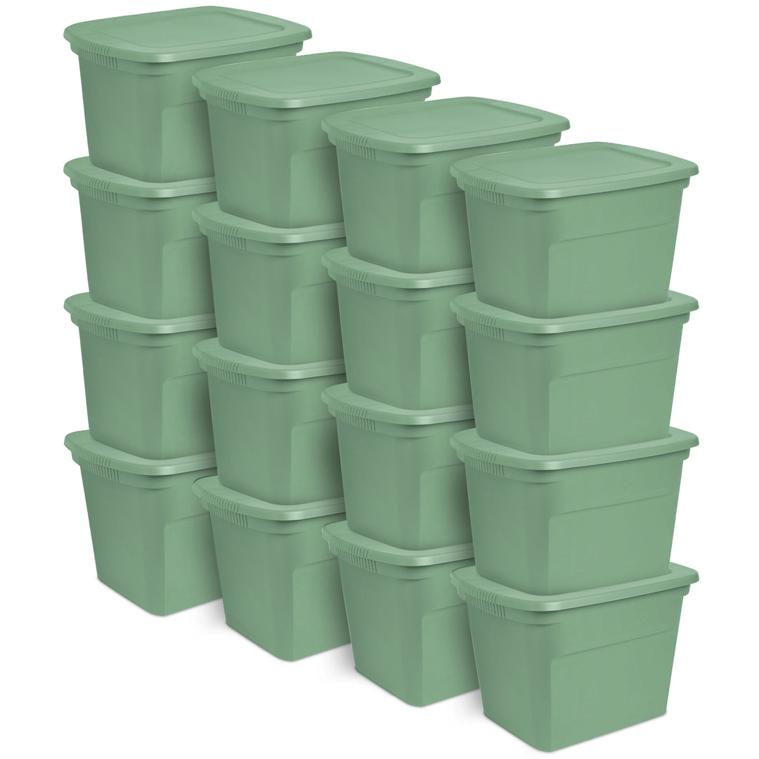 Sterilite 18 Gallon Stackable Storage Tote with Handles, Crisp Green (16 Pack)