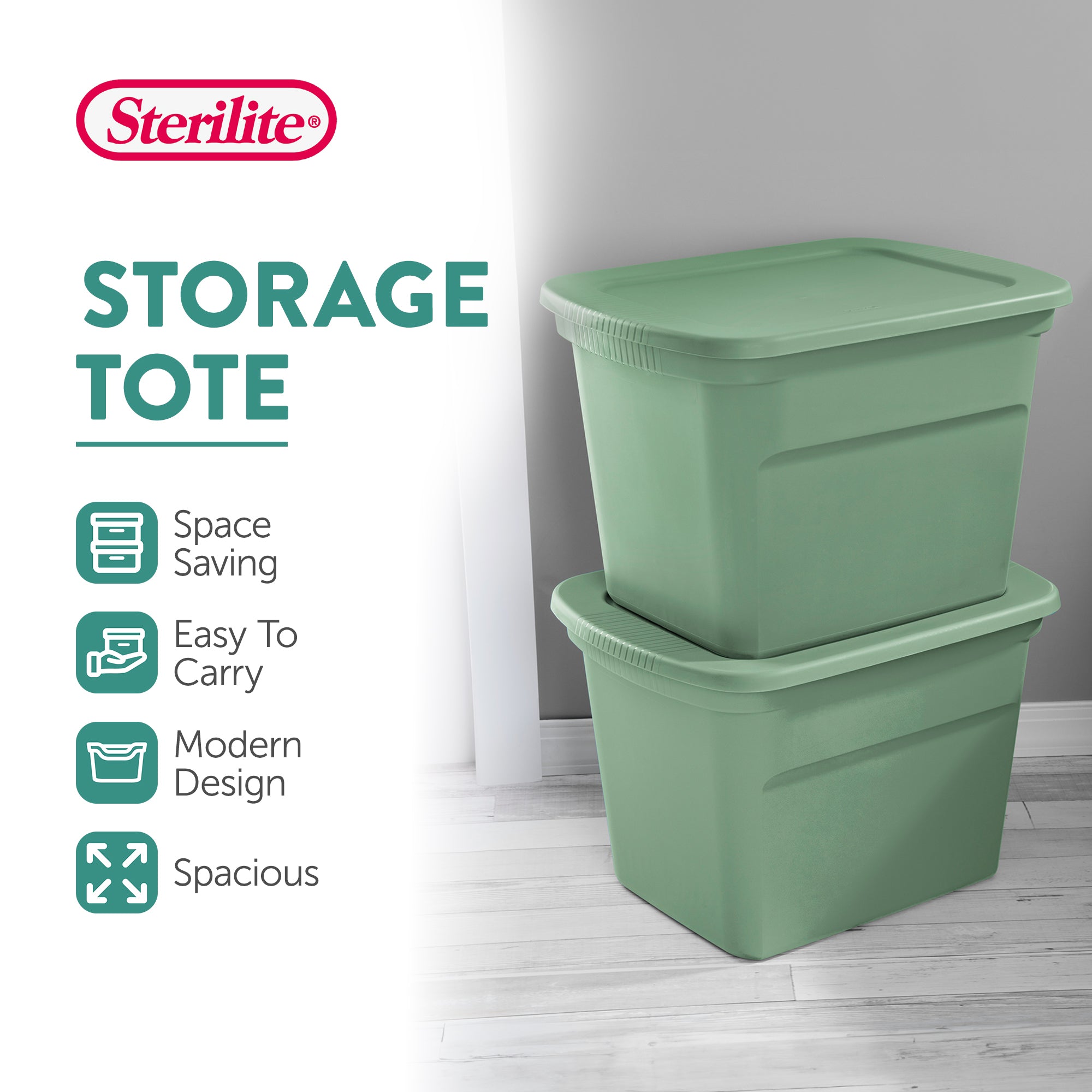 Sterilite 18 Gallon Stackable Storage Tote with Handles, Crisp Green (16 Pack) - VMInnovations